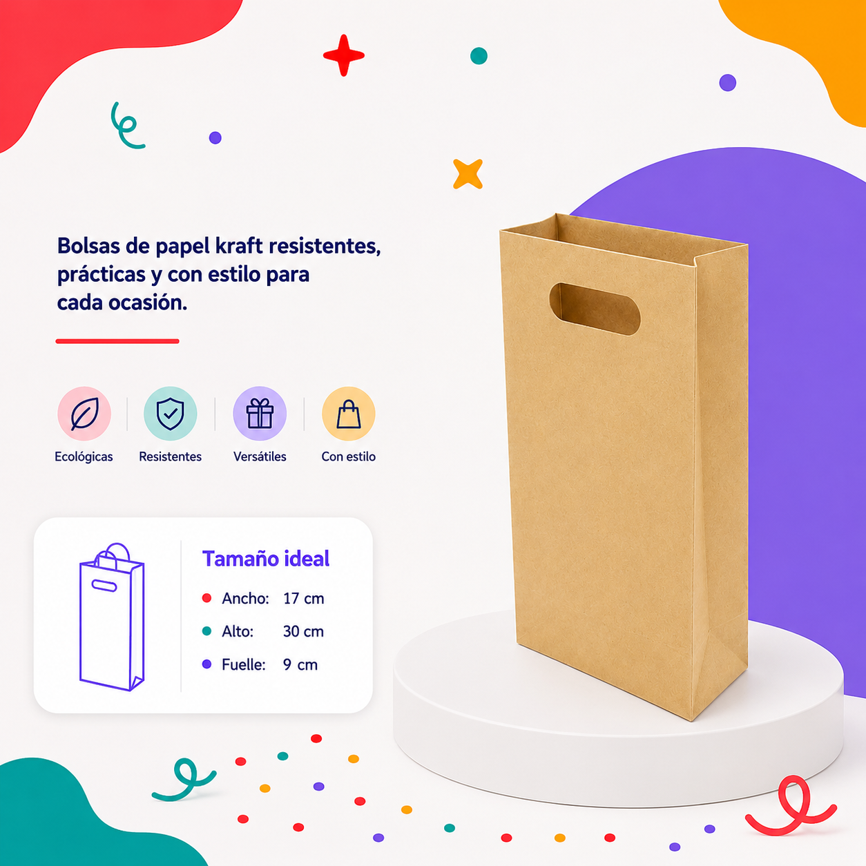 Bolsa Kraft Troquelada Mediana (12 piezas)