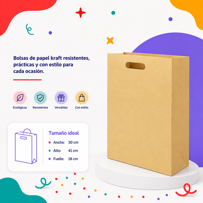 Bolsa Kraft Troquelada Grande (12 piezas)