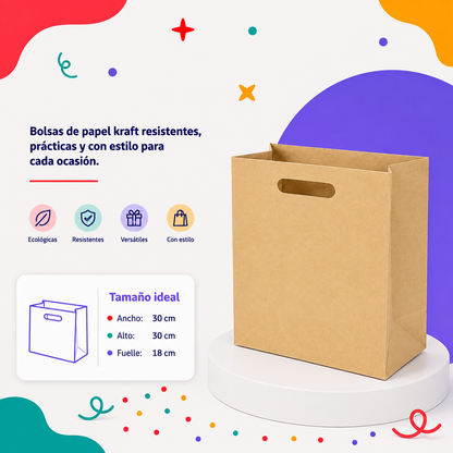Bolsa Kraft Troquelada Boutique Mediana (12 piezas)