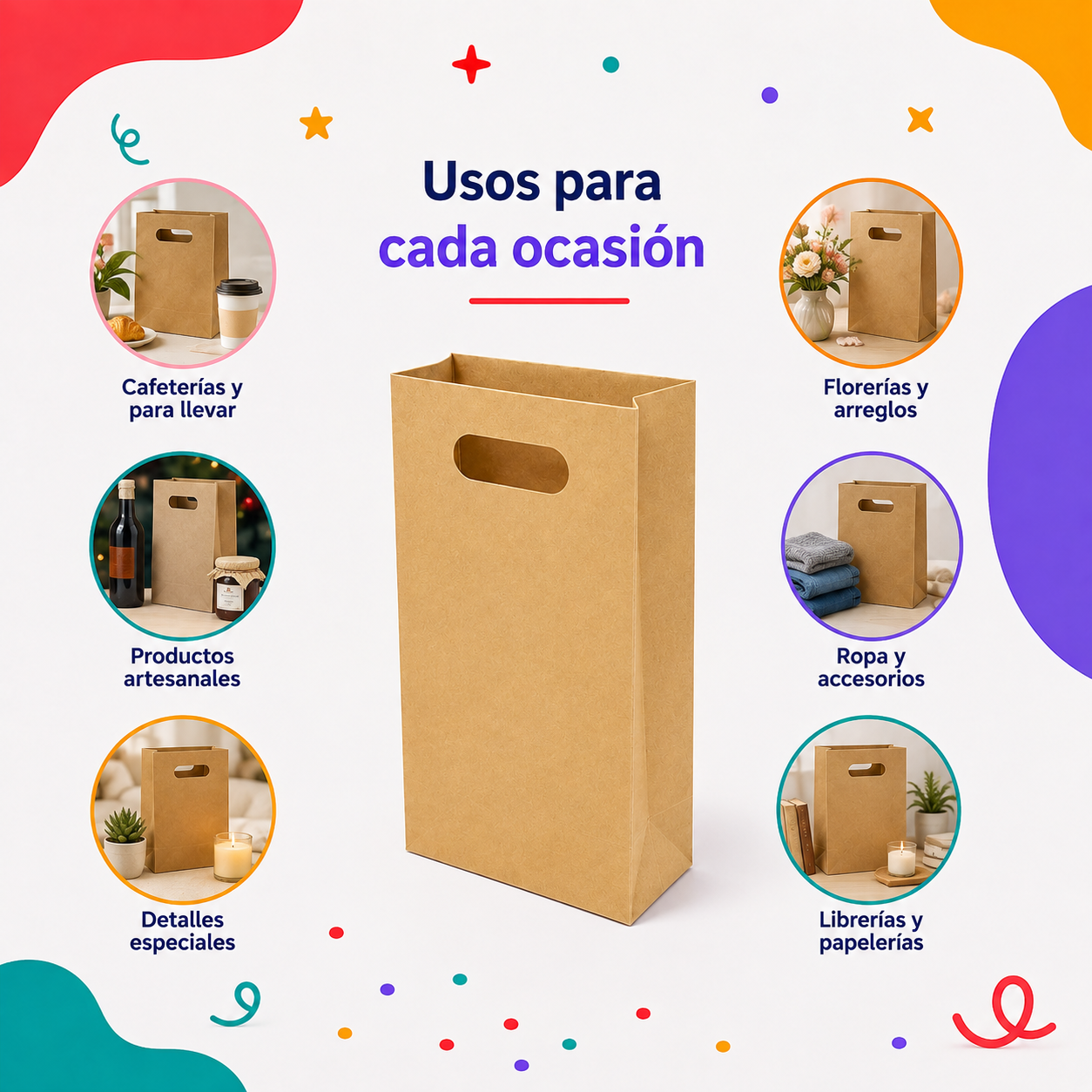 Bolsa Kraft Troquelada Mediana (12 piezas)