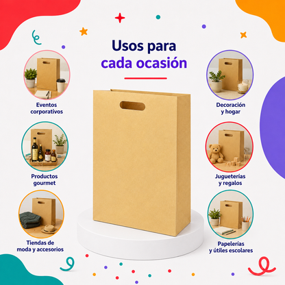 Bolsa Kraft Troquelada Grande (12 piezas)