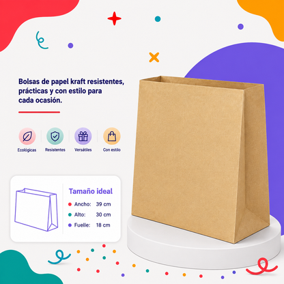 Bolsa Kraft Sin Asa Grande (12 piezas)