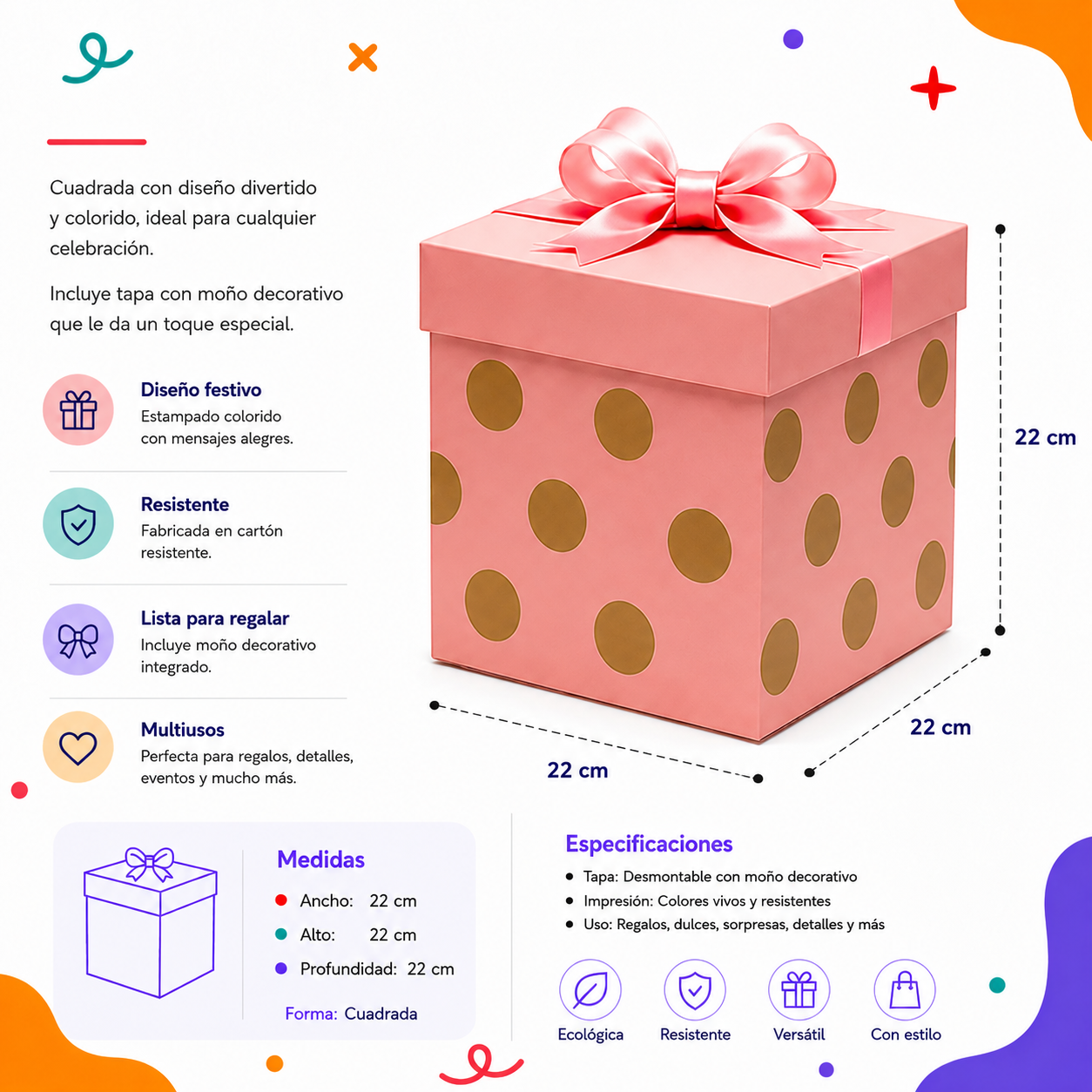 Caja Cubo Mediana Armable (4 piezas)