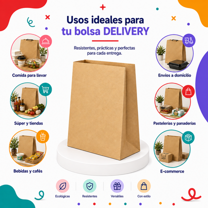 Bolsa Kraft Sin Asa Grande (12 piezas)