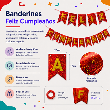 Banderines Feliz Cumpleaños (1 Pieza)