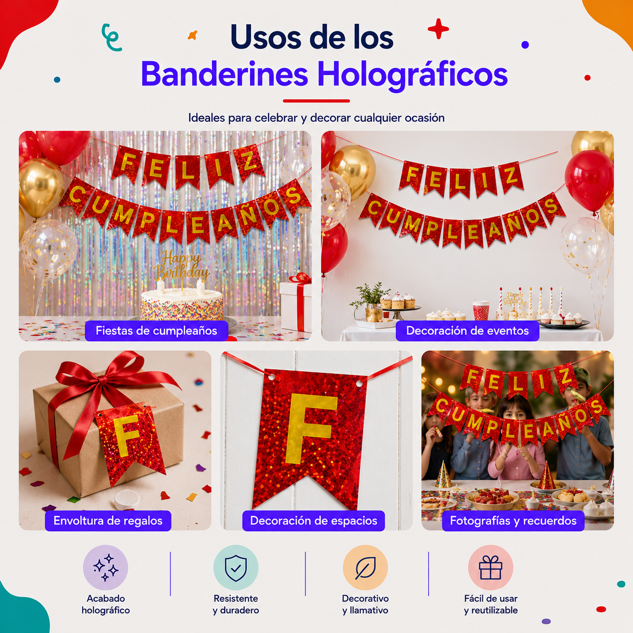 Banderines Feliz Cumpleaños (1 Pieza)