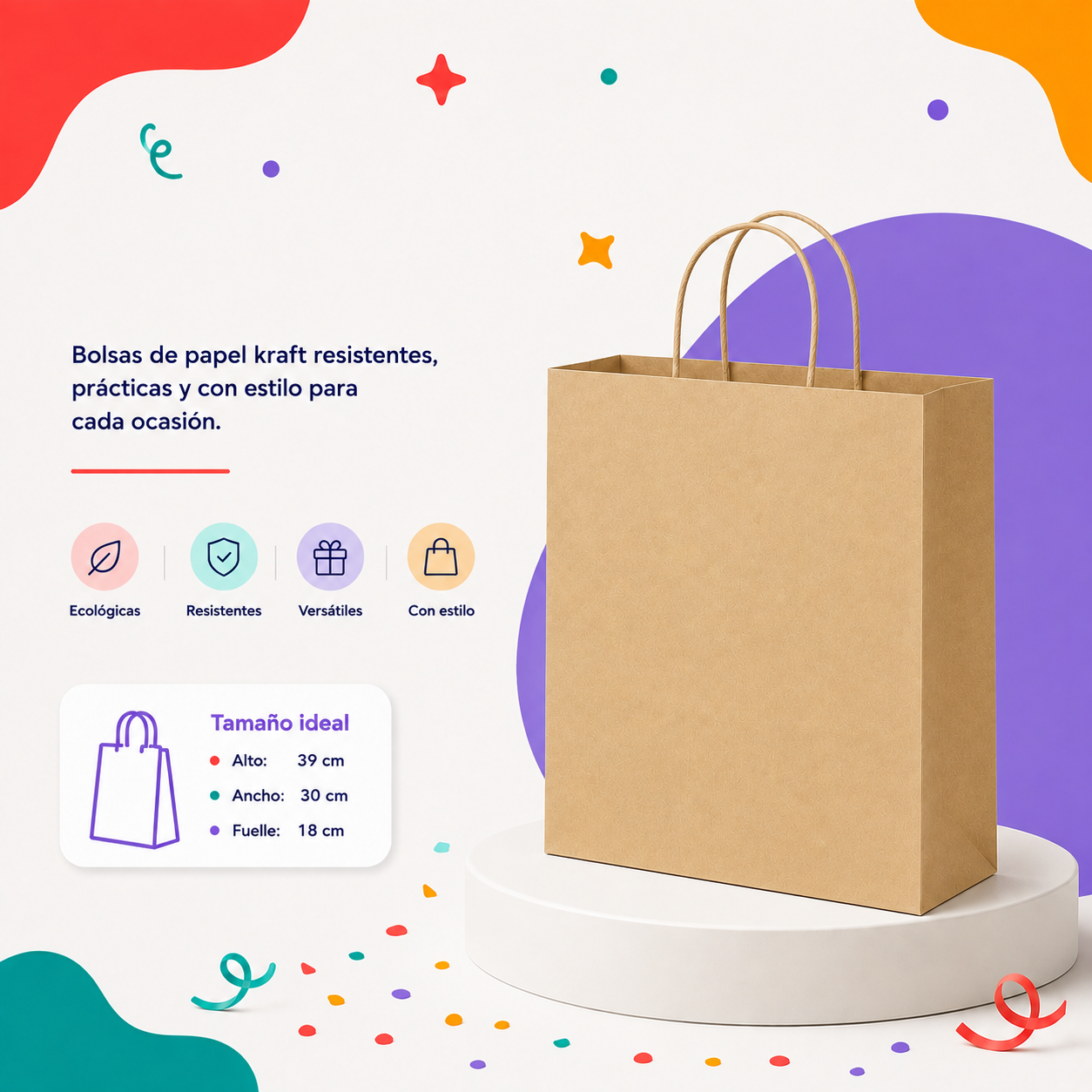 Bolsa Kraft Grande (12 piezas)