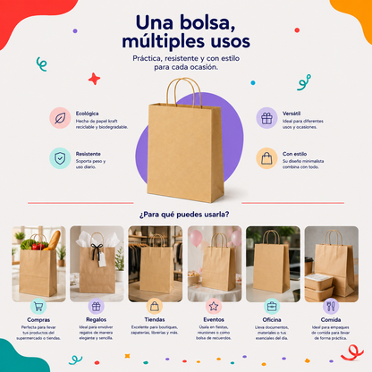 Bolsa Kraft Grande (12 piezas)