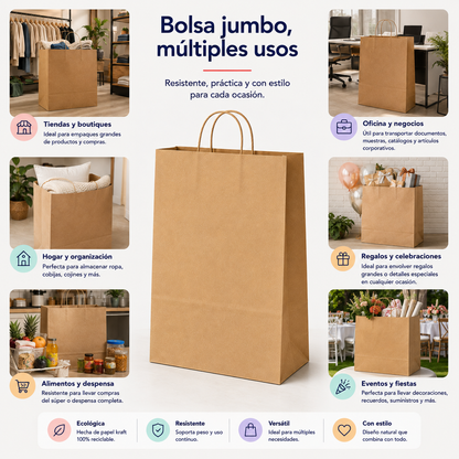 Bolsa Kraft Jumbo (12 piezas)