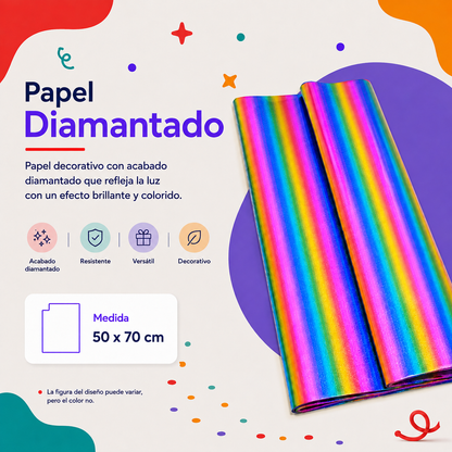 Papel Diamantado Arcoíris (10 piezas)