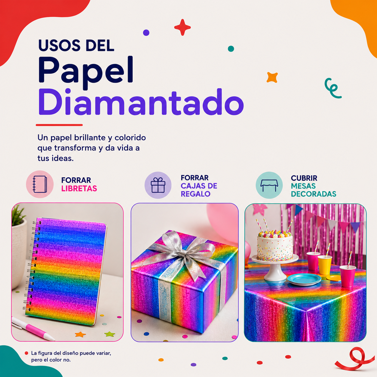 Papel Diamantado Arcoíris (10 piezas)