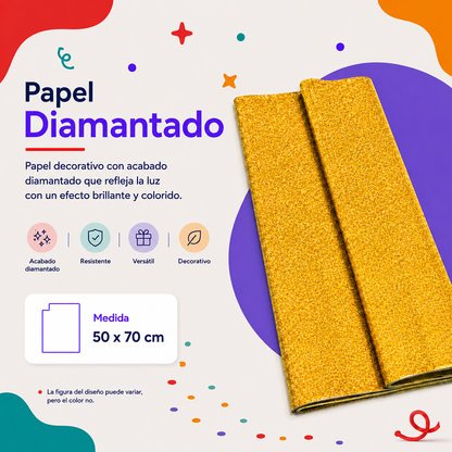 Papel Diamantado Dorado (10 piezas)