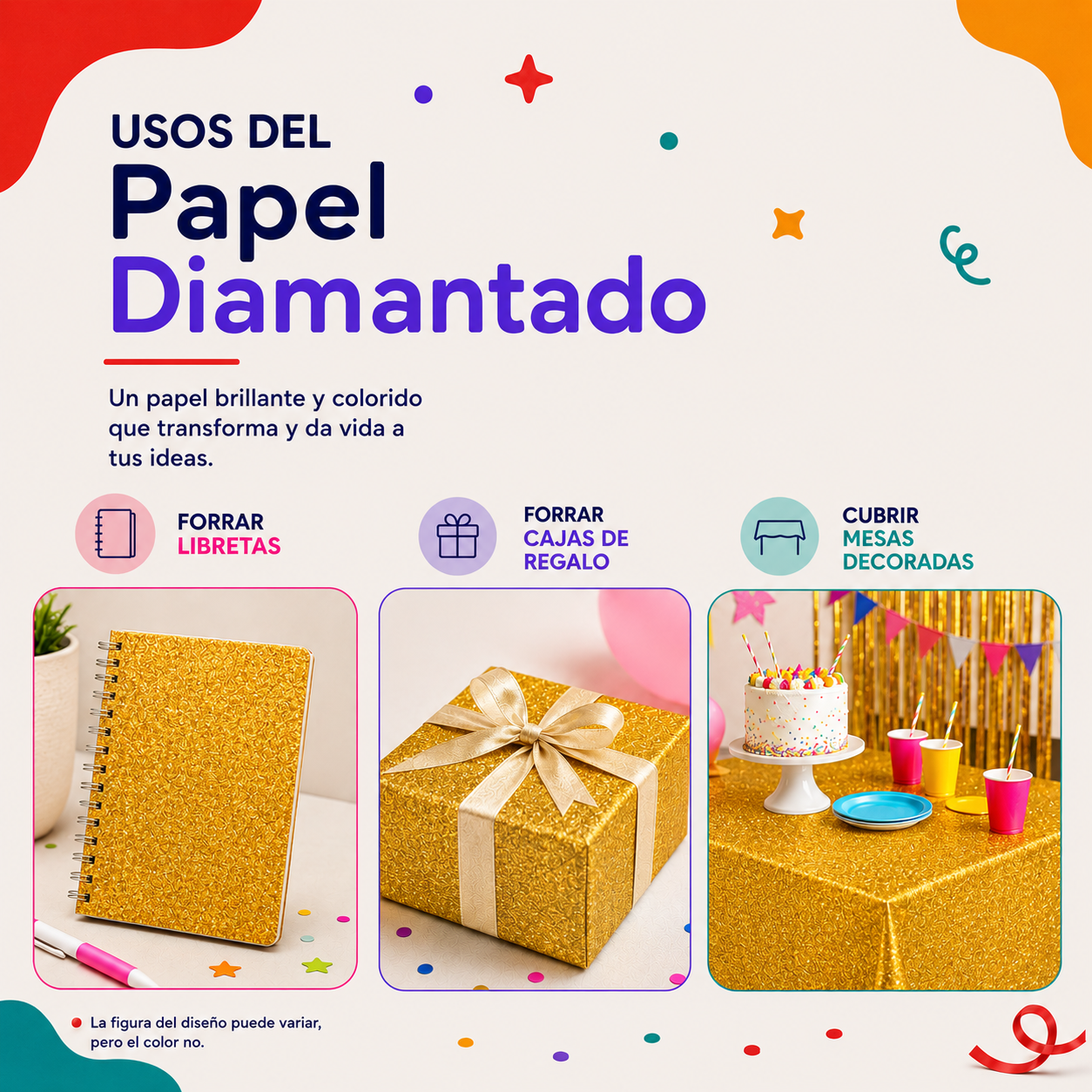 Papel Diamantado Dorado (10 piezas)
