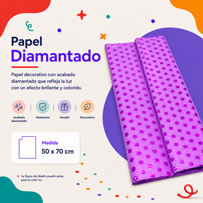 Papel Diamantado Lila con Puntos (10 piezas)