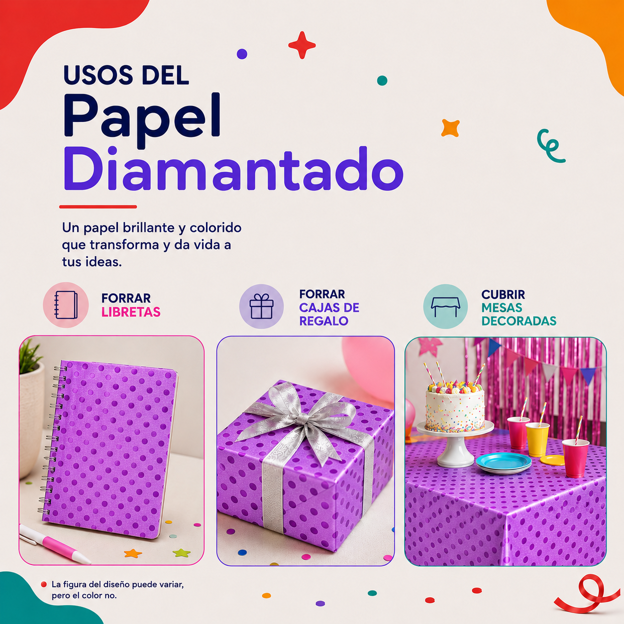 Papel Diamantado Lila con Puntos (10 piezas)