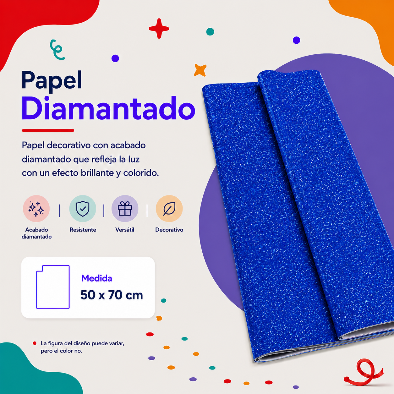 Papel Diamantado Azul Rey (10 piezas)