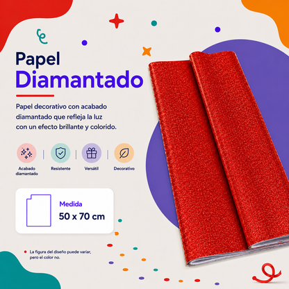 Papel Diamantado Rojo (10 piezas)