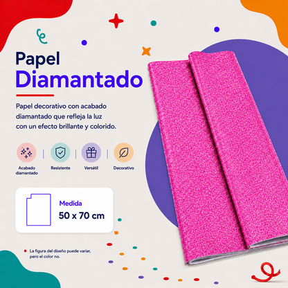Papel Diamantado Rosa (10 piezas)