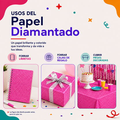 Papel Diamantado Rosa (10 piezas)
