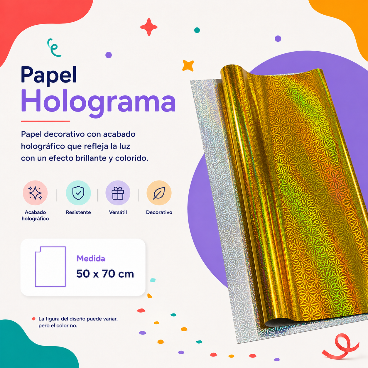 Papel Holograma Dorado (10 piezas)