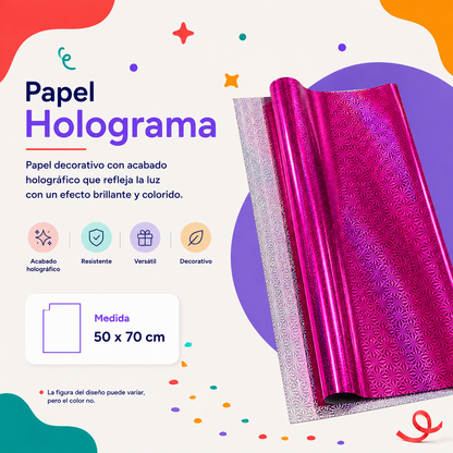Papel Holograma Fucsia (10 piezas)