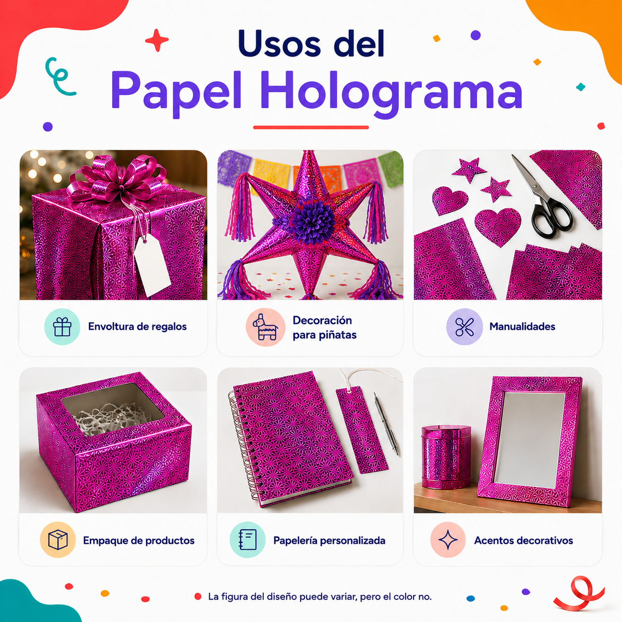 Papel Holograma Fucsia (10 piezas)
