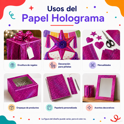 Papel Holograma Fucsia (10 piezas)