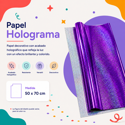Papel Holograma Morado (10 piezas)
