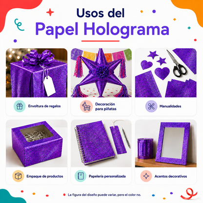 Papel Holograma Morado (10 piezas)
