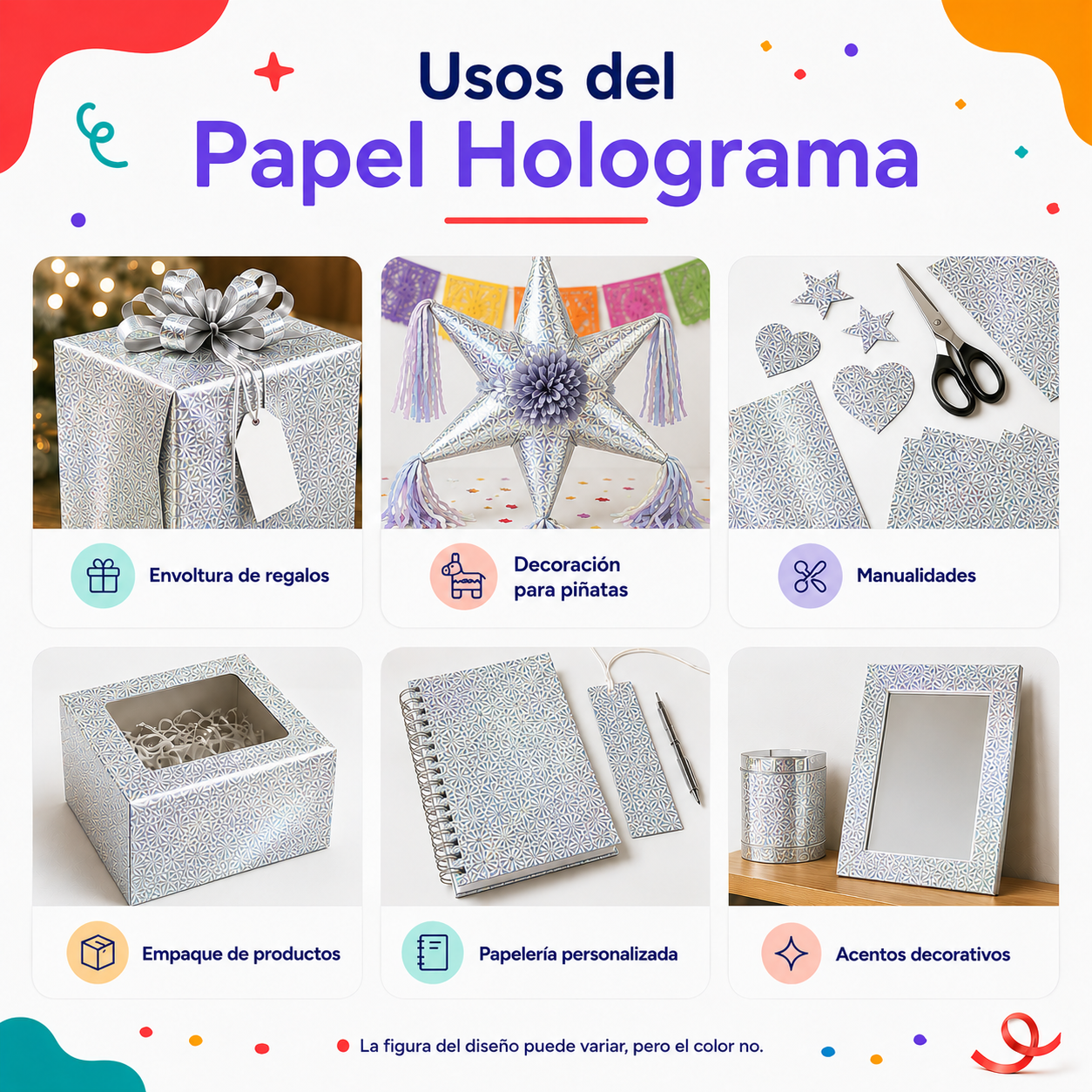 Papel Holograma Plateado (10 piezas)