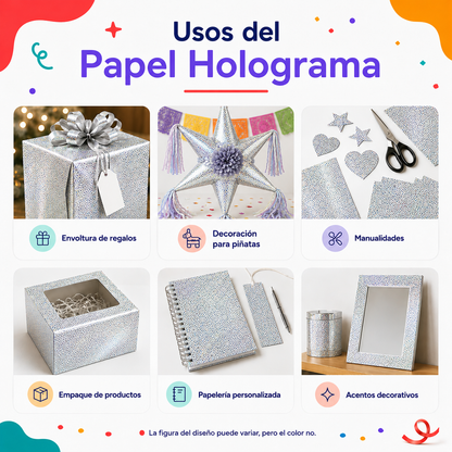 Papel Holograma Plateado (10 piezas)