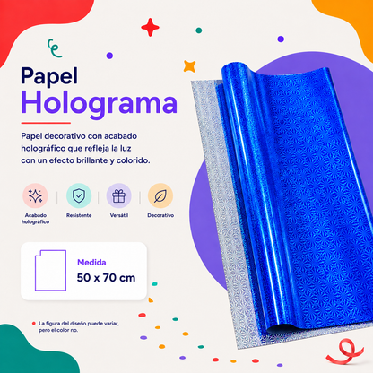 Papel Holograma Azul Rey (10 piezas)