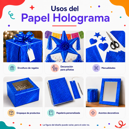 Papel Holograma Azul Rey (10 piezas)