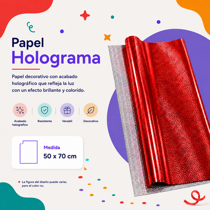 Papel Holograma Rojo (10 piezas)