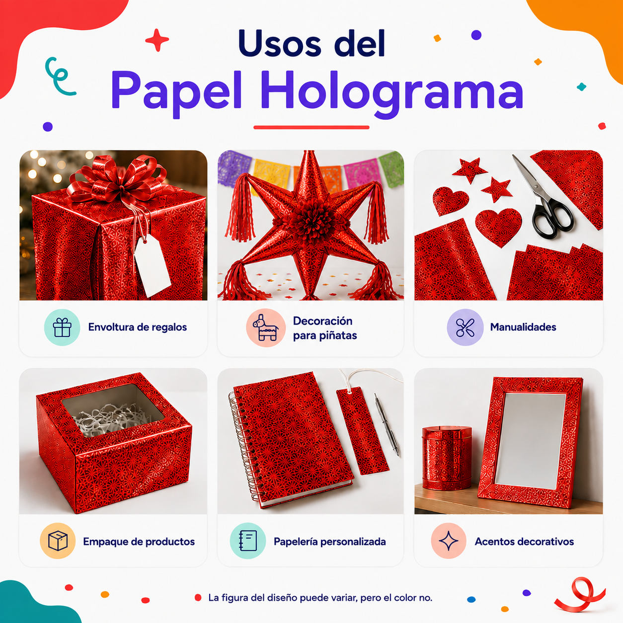 Papel Holograma Rojo (10 piezas)